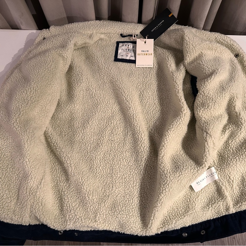 Denim and Flower Navy Corduroy Jacket with Sherpa Collar - Picture 3 of 9